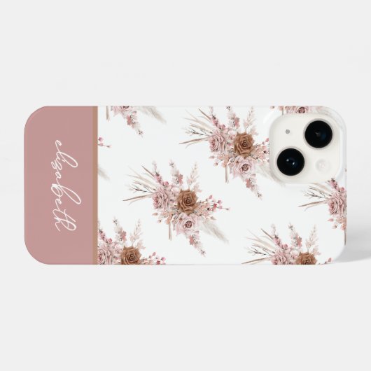 Aangepaste aangepaste naam Roze Floral iPhone Hoesje (Achterkant horizontaal)