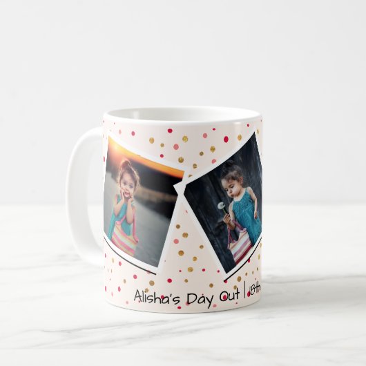 Aangepaste aangepaste tekst met 3 foto-inkuilroze koffiemok (Voorkant links)