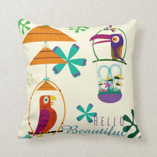 Aangepaste aangepaste Tiki Birds  Retro Art Kussen