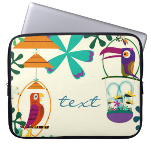 Aangepaste aangepaste Tiki Birds  Retro Art Laptop Sleeve