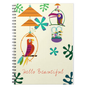 Aangepaste aangepaste Tiki Birds  Retro Art Notitieboek