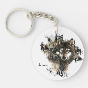 Aangepaste, aangepaste Wolf Mountain Animal kunst Sleutelhanger