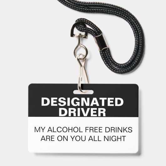 Aangepaste aangewezen bestuurder geen alcohol badge (Voorzijde met lanyard)