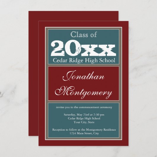 Aangepaste aankondigingen voor afstuderen Rood Bla (Voorkant / Achterkant)