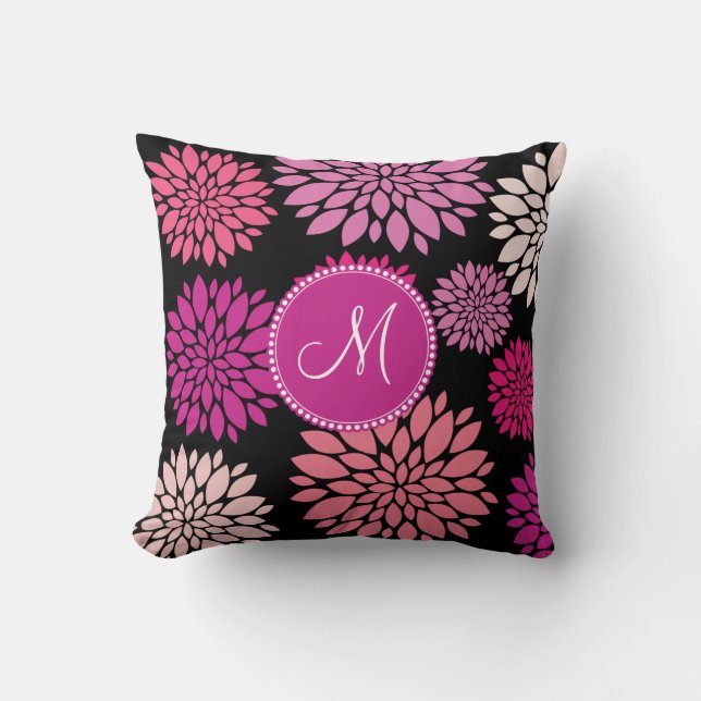 Aangepaste aanpasbare Monogram roze Purple Flowers Kussen (Voorkant)