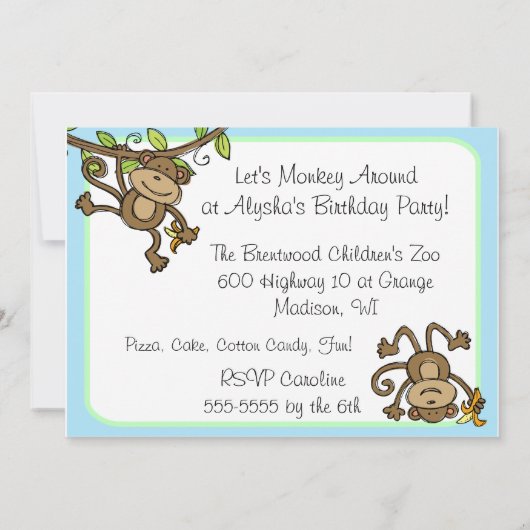 Aangepaste aap rond dieren - uitnodiging op zaterd (Achterkant)