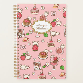 Aangepaste Aardbei Beer en Desserts Roze Kawaii Planner