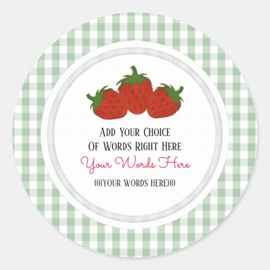 Aangepaste aardbei en geruit ronde sticker (Voorkant)