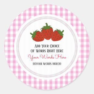 Aangepaste aardbei en Gingham Ronde Sticker