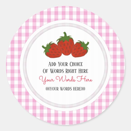 Aangepaste aardbei en Gingham Ronde Sticker (Voorkant)