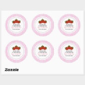 Aangepaste aardbei en Gingham Ronde Sticker (Vel)