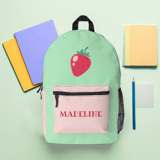 Aangepaste Aardbei Groene Polka Dot Meisjes Bedrukte Rugzak