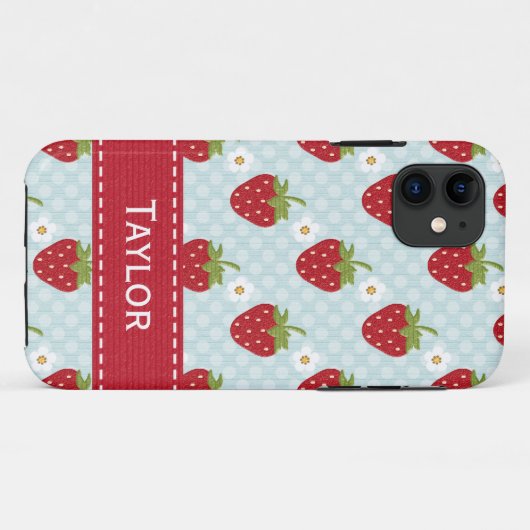 Aangepaste aardbei i iPhone 5 Hoesje blauw (Achterkant (horizontaal))