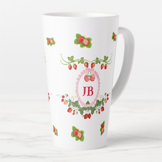 Aangepaste Aardbei Monogrammed Latte Mok (Rechterhoek)