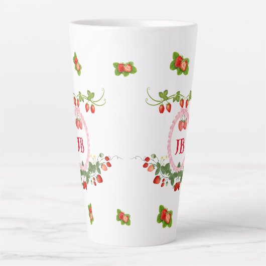 Aangepaste Aardbei Monogrammed Latte Mok (Voorkant)