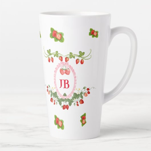 Aangepaste Aardbei Monogrammed Latte Mok (Rechts)