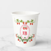 Aangepaste Aardbei Monogrammed Papieren Bekers (Voorkant)
