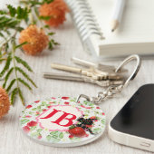 Aangepaste Aardbei Monogrammed Sleutelhanger (Voorkant Rechts)