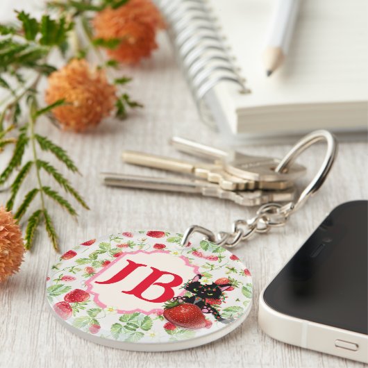Aangepaste Aardbei Monogrammed Sleutelhanger (Voorkant Rechts)