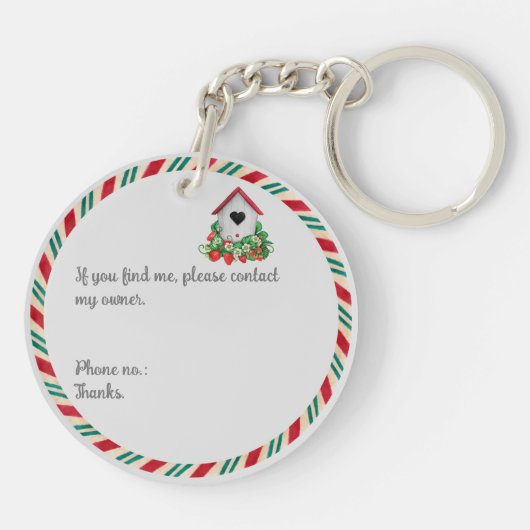 Aangepaste Aardbei Monogrammed Sleutelhanger (Achterkant)