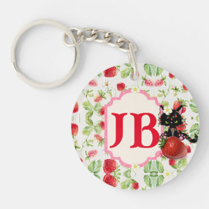 Aangepaste Aardbei Monogrammed Sleutelhanger