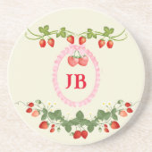 Aangepaste Aardbei Monogrammed Zandsteen Onderzetter (Voorkant)