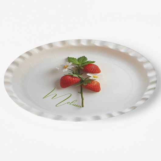 Aangepaste aardbei tak bloem blad naam  papieren bordje (Gekanteld)