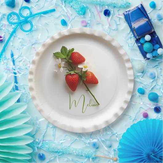 Aangepaste aardbei tak bloem bladwijze naam papieren bordje (Feest)