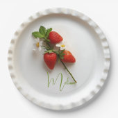 Aangepaste aardbei tak bloem bladwijze naam papieren bordje (Voorkant)