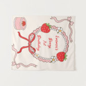 Aangepaste aardbeien eerste verjaardag voor meisje wandkleed (Voorkant (horizontaal))