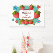 Aangepaste aardbeien verjaardagsfeestje spandoek (Insitu)