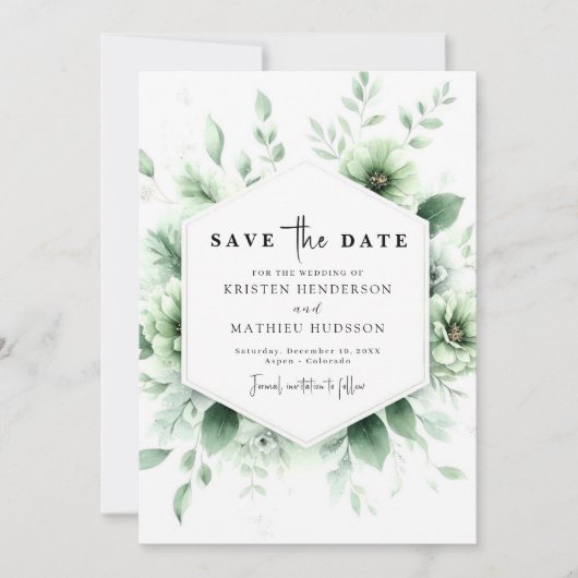 Aangepaste Aardse Bloemen Sage Green Wedding Save The Date (Voorkant)