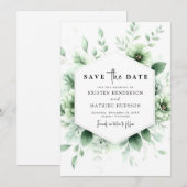 Aangepaste Aardse Bloemen Sage Green Wedding Save The Date (Voorkant / Achterkant)