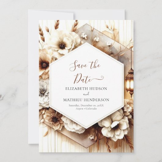 Aangepaste aardse rustieke bruiloft save the date (Voorkant)
