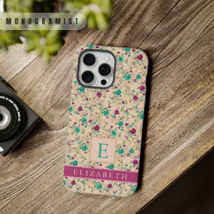 Aangepaste Abrikoos Perzik Bloem Groen Paarse Bloe iPhone 15 Pro Max Case