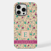 Aangepaste abrikozenperzik bloemgroen paarse bloem iPhone hoesje (Achterkant)