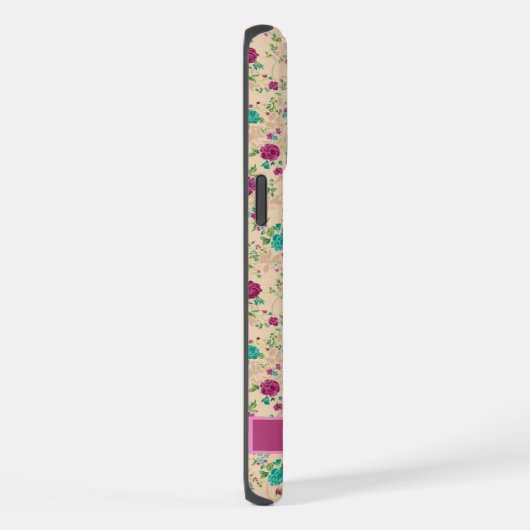 Aangepaste abrikozenperzik bloemgroen paarse bloem iPhone hoesje (Rechterkant)