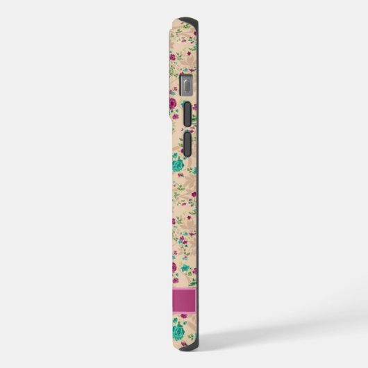 Aangepaste abrikozenperzik bloemgroen paarse bloem iPhone hoesje (Linkerkant)