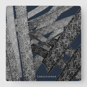 Aangepaste Abstract Navy Blauwe Zwarte Grijze Stre Vierkante Klok