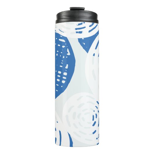 Aangepaste Abstracte blauwe en witte cirkels Thermosbeker (Voorkant)