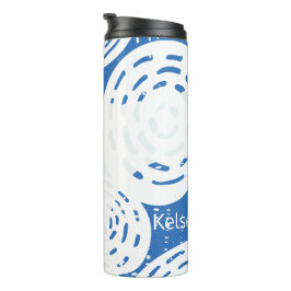 Aangepaste Abstracte blauwe en witte cirkels Thermosbeker