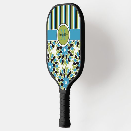 Aangepaste Abstracte bloemen, strepen, monogrammen Pickleball Paddle (Links)