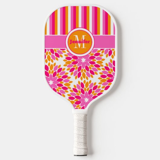 Aangepaste Abstracte bloemen, strepen, monogrammen Pickleball Paddle (Voorkant)