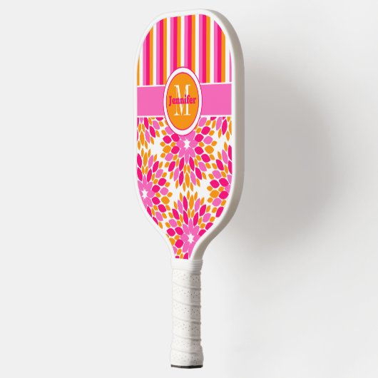 Aangepaste Abstracte bloemen, strepen, monogrammen Pickleball Paddle (Links)
