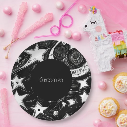 Aangepaste Abstracte maan en sterren Papieren Bordje (Feest)