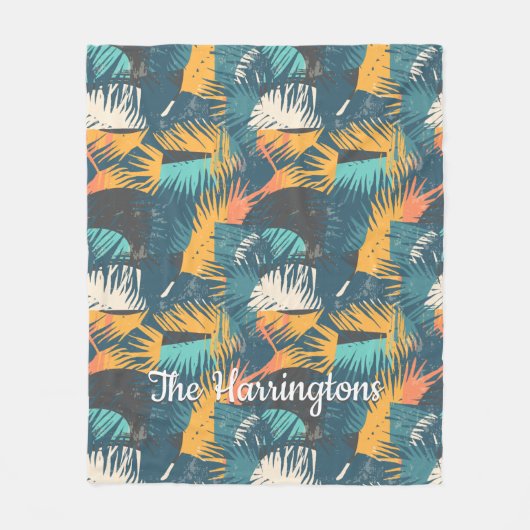 Aangepaste abstracte Palm Leaf Pattern naam fleece Deken (Voorkant)