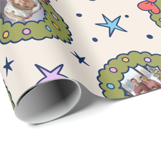 Aangepaste Acht 8 Foto Leuke Kerst Wrapping Papier (Rol Hoek)