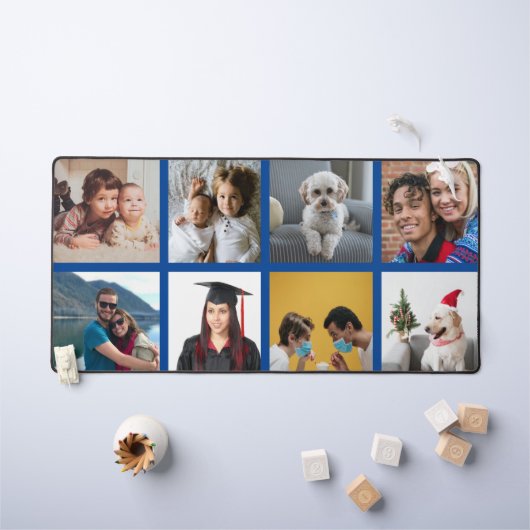 Aangepaste acht foto blauwe rand gepersonaliseerd bureaumat (Kindertafel)