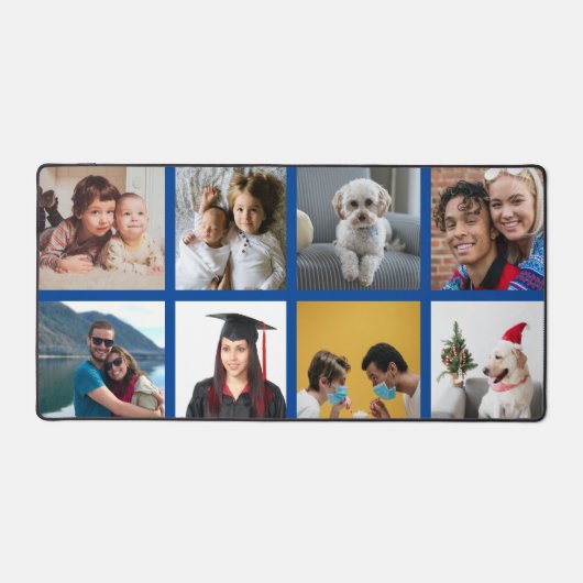 Aangepaste acht foto blauwe rand gepersonaliseerd bureaumat (Voorkant)