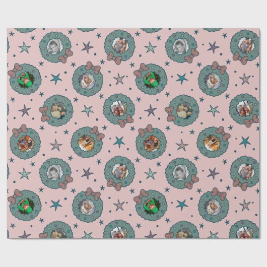 Aangepaste acht foto roze kerst inpakpapier (Vlak)